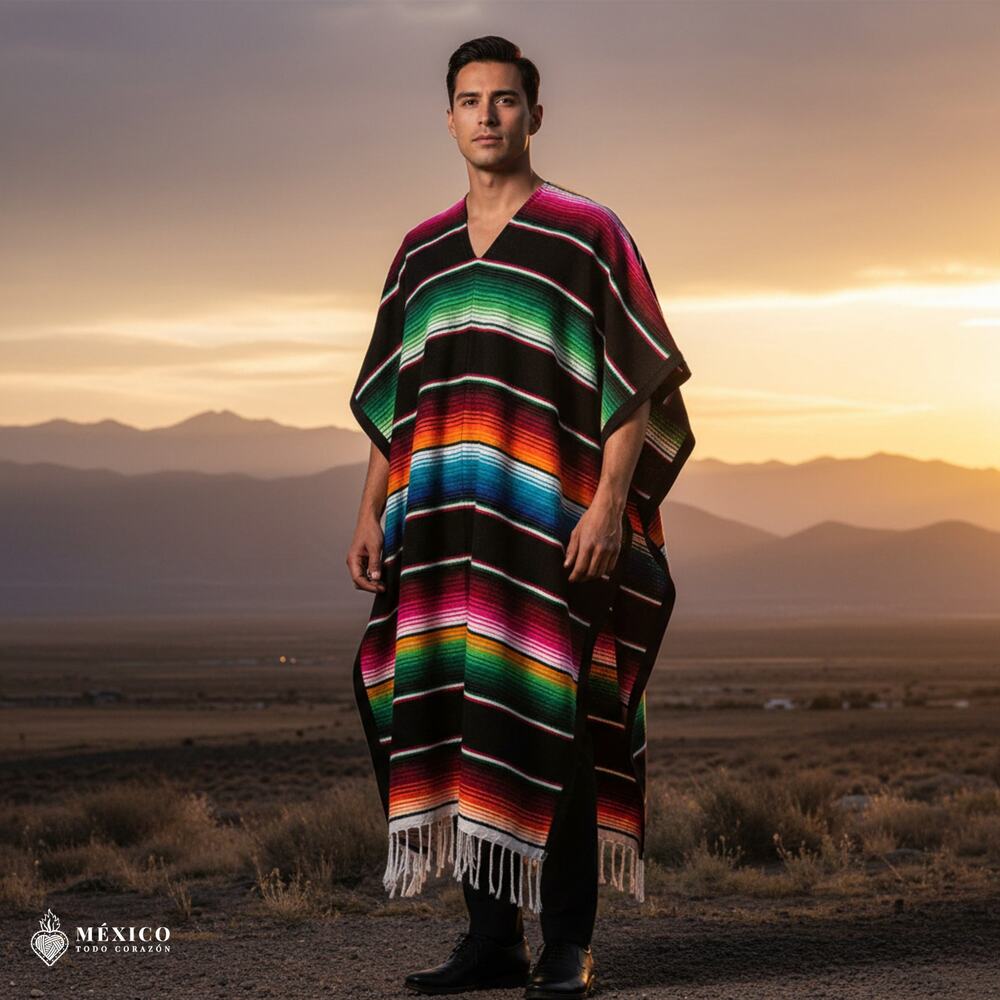 Traditional Mexican Sarape Gaban Poncho – Handmade Ethnic Blanket Style